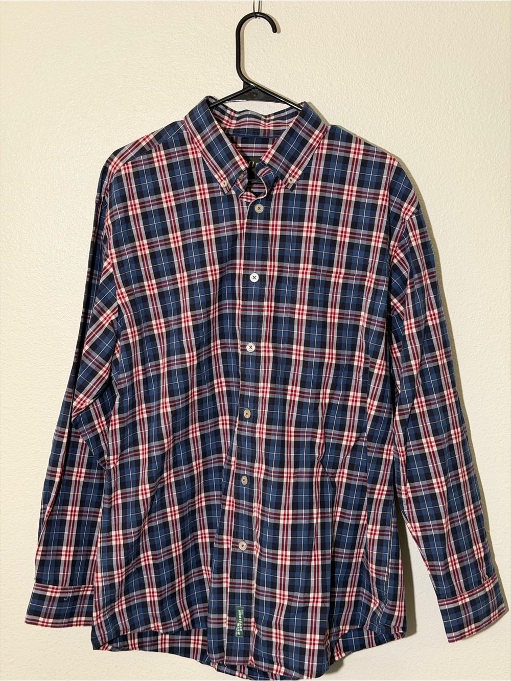 Orvis Plaid Button Down Shirt Men's Large 100% Cotton Long Sleeve Blue Red